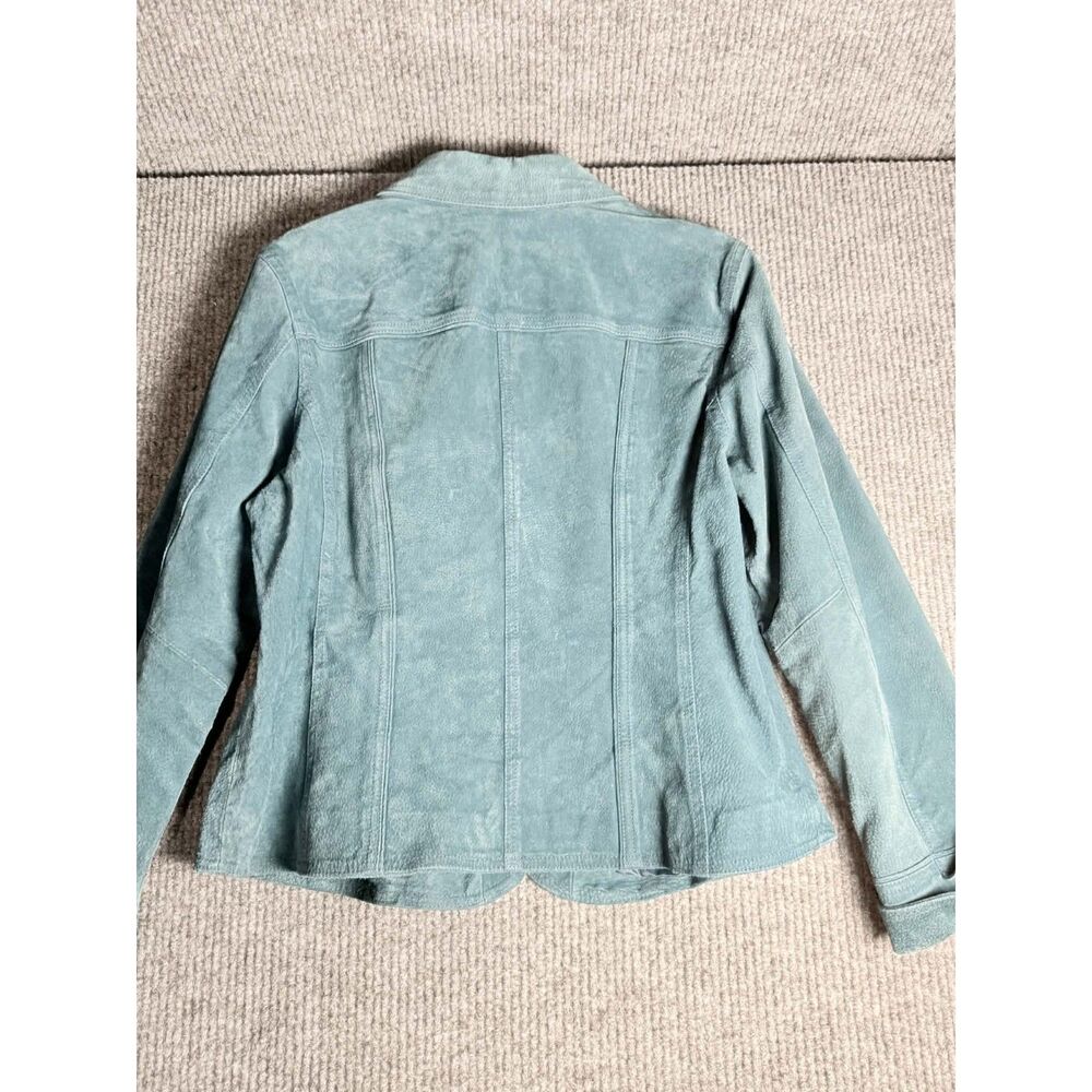 Vintage Dressbarn Teal Suede Leather Jacket - Size Large - Picture 4 of 10
